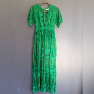 Honey Punch Green Maxi Dress V-neck Flutter Sleeves